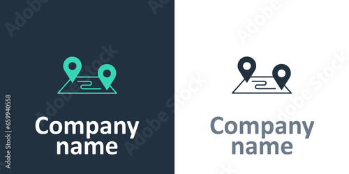 Logotype Route location icon isolated on white background. Map pointer sign. Concept of path or road. GPS navigator. Logo design template element. Vector