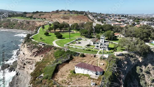 Los Angeles Point Fermin Lighthouse Aerial Shot Rotate L San Pedro California USA photo