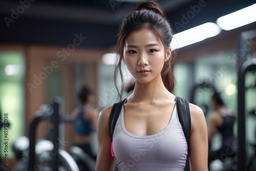 Beautiful asian woman is doing exercise in the gym © burak duman