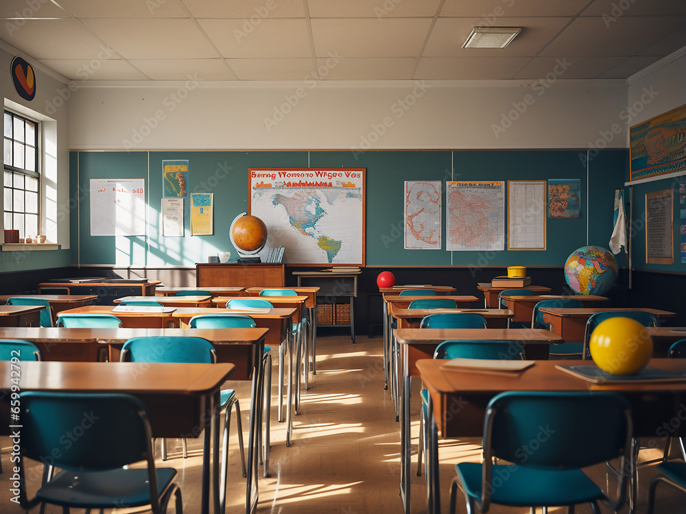 A stylish black classroom with sleek furniture and room decor. AI Generation. A stylish black classroom with sleek furniture and room decor. AI Generation.