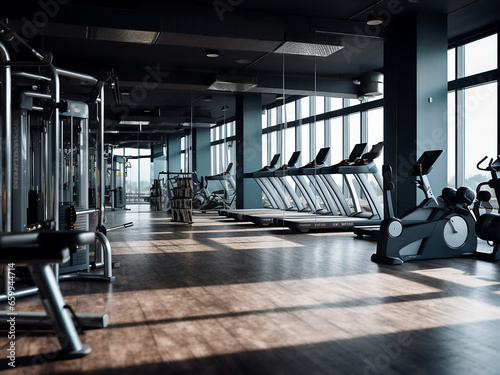 A grey gym boasting an elegant interior and comfy furniture, AI Generation.