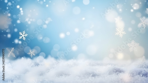 Natural winter Christmas background with blue sky and snowflakes
