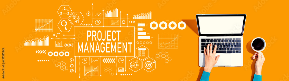 Fototapeta premium Project management theme with person using a laptop computer