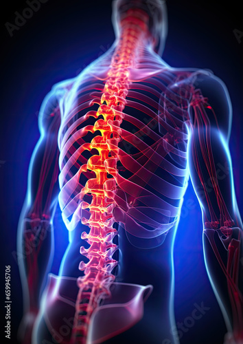 Human spinal pain from back view