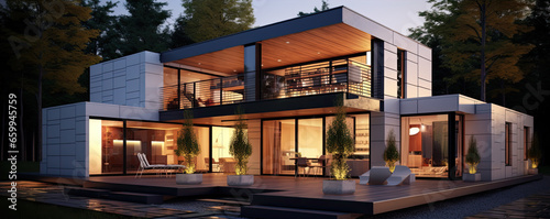 Exterior modular houses. New architecture house design.
