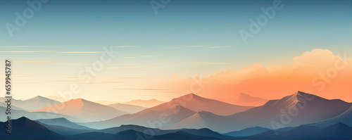 panorama of mountains landscape. dramatic sky at sunset.