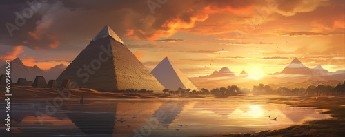 Great panorama of pyramids in egypt. copy space for text.