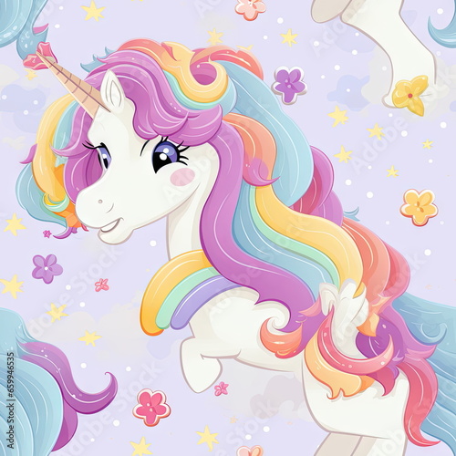 Seamless Pattern of Unicorn Cartoon