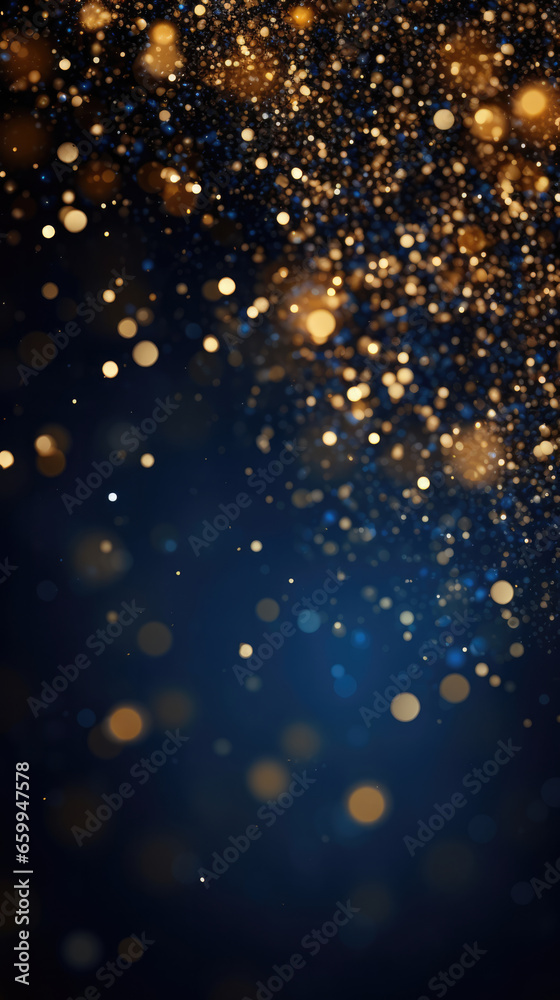 Golden dust sparkles on a deep, dark blue canvas, a mesmerizing cosmic dance that unveils the enchantment of the night sky.