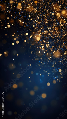 Golden dust sparkles on a deep, dark blue canvas, a mesmerizing cosmic dance that unveils the enchantment of the night sky.