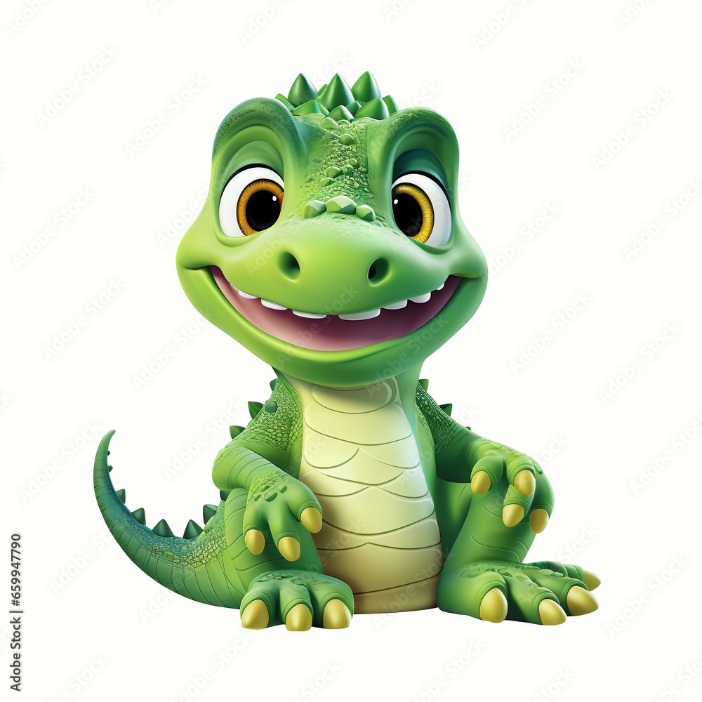 Fototapeta premium Cute Baby Crocodile Clipart with White Background