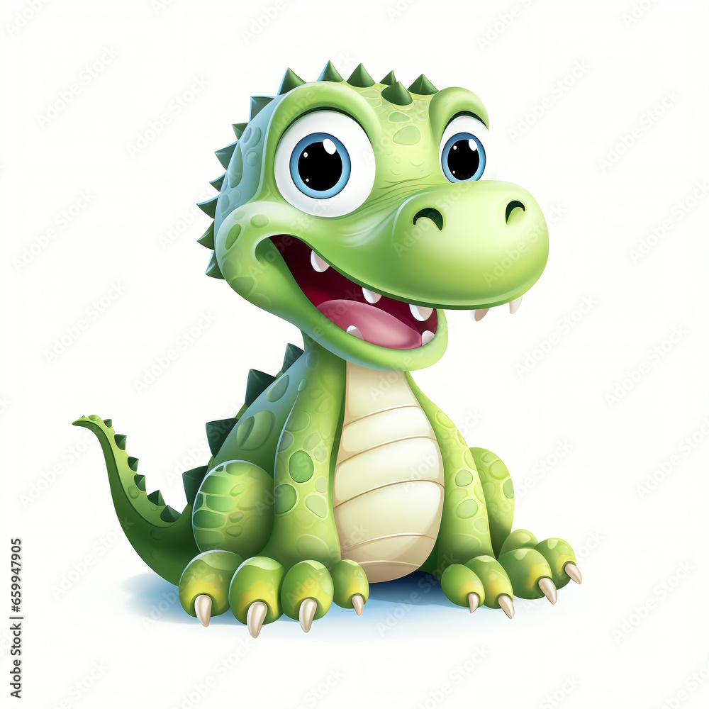 Fototapeta premium Cute Baby Crocodile Clipart with White Background