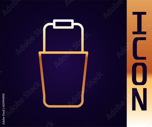 Gold line Sauna bucket icon isolated on black background. Vector