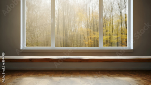 A serene blank window with an indoor landscape  inviting a view to a tranquil world within. Generative AI.