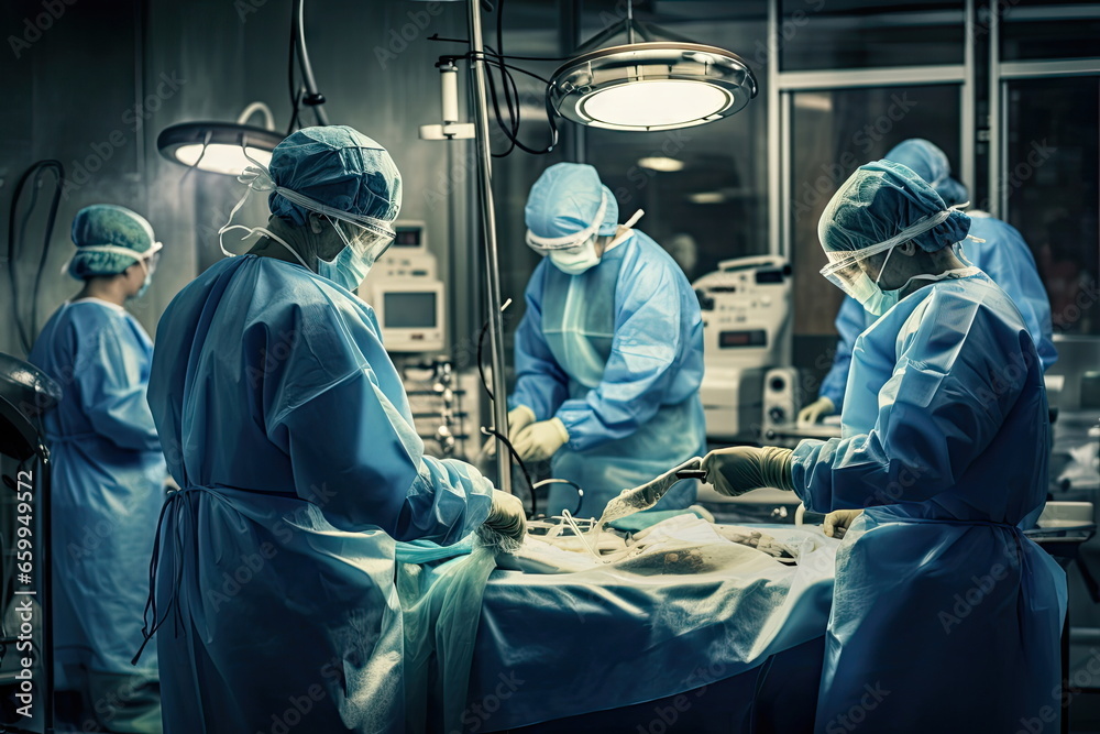 Team of doctors in an operation in a surgical hospital, emergency room Team of doctors in an operation in a surgical hospital, emergency room