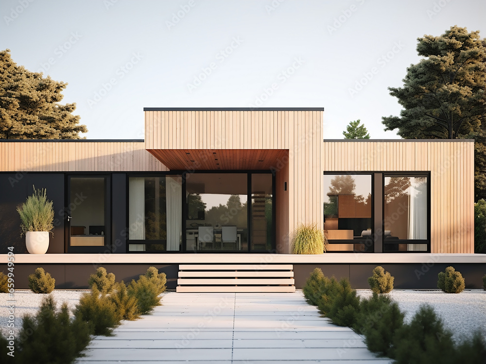 Clean lines define this minimalism house exterior. AI Generation. Clean lines define this minimalism house exterior. AI Generation.