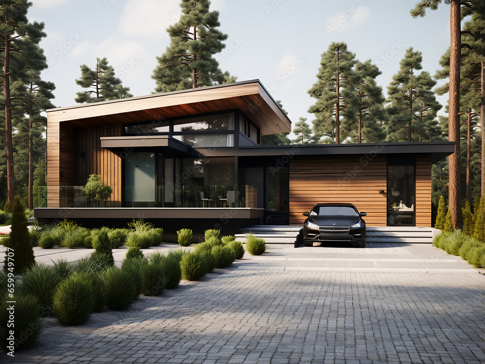 Experiencing the allure of modern exterior design. AI Generation.