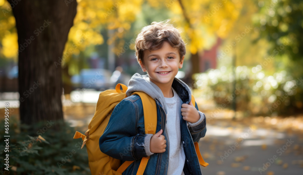 schoolboy with backpack on the street schoolboy with backpack on the street