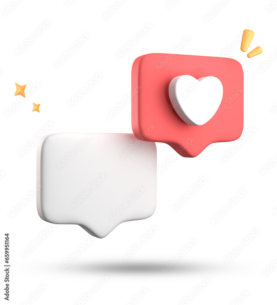 3d rendering of speech bubble with notification icons, 3D pastel pink purple chat icon set. Set of 3d speak bubble.