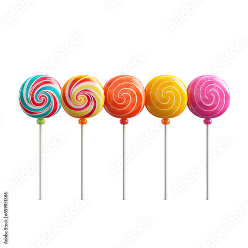 a row of colorful lollipops isolated on a white background, ai generated © PhotoWave