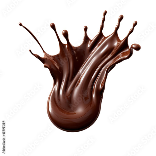 liquid splash dark chocolate isolated on a white background, ai generated