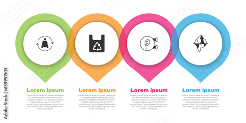 Set Garbage bag with recycle, Shopping, Eco shop and Iceberg. Business infographic template. Vector
