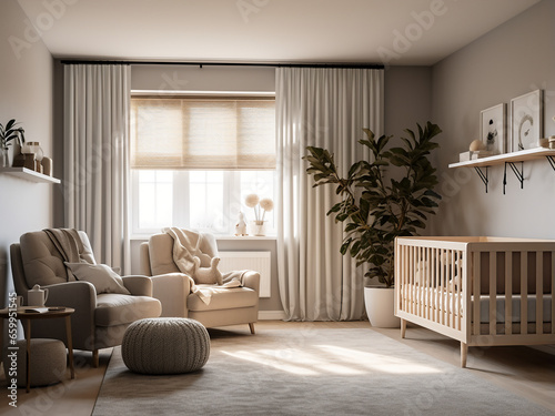 Explore a timeless classic nursery room with elegant interior, AI Generation.