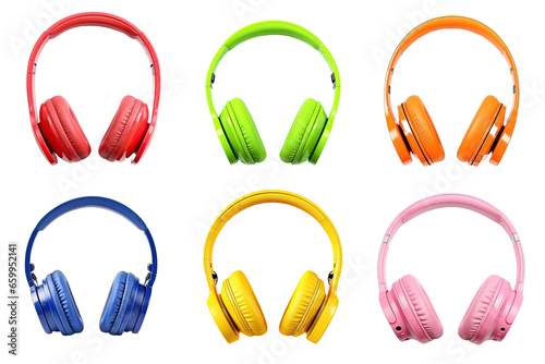 Obraz na płótnie Set of colors headphones isolated on transparent background cutout. Generative AI. w salonie