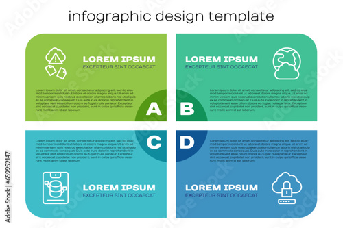 Set line Server, Data, Web Hosting, Cloud hacking, computing lock and Social network. Business infographic template. Vector