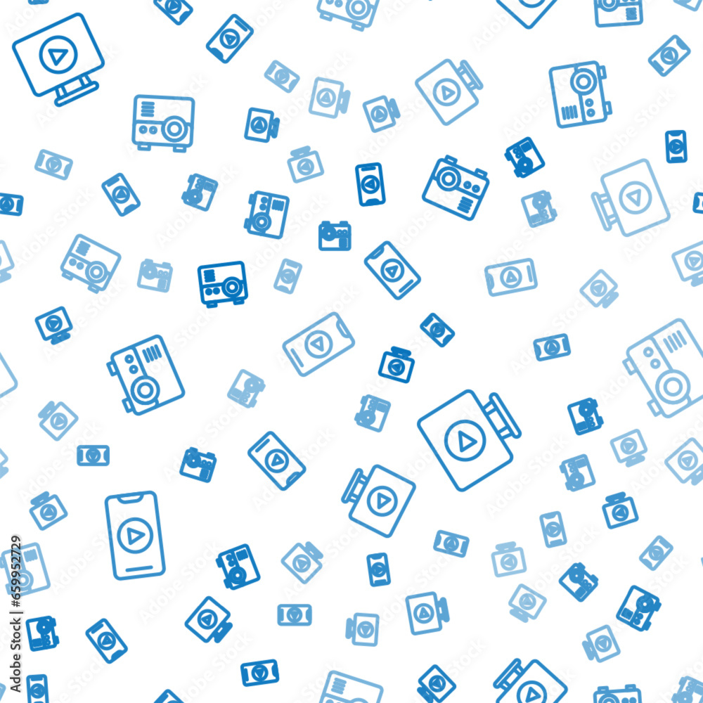 Set line Online play video, and Media projector on seamless pattern. Vector Set line Online play video, and Media projector on seamless pattern. Vector