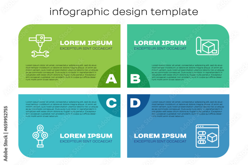 Fototapeta premium Set line 3D scanner, printer wrench spanner, and Graphing paper for engineering. Business infographic template. Vector