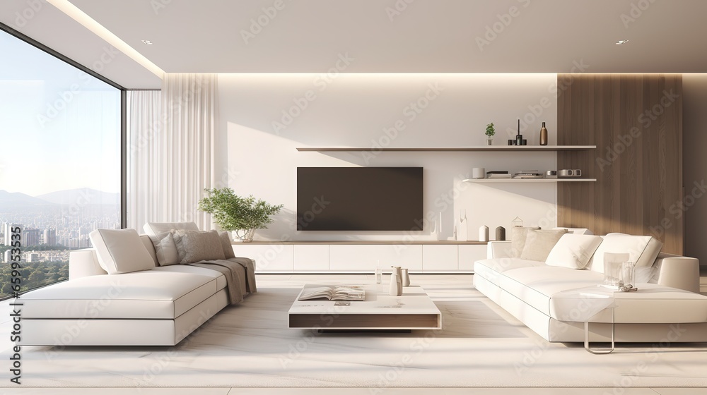 White sofa and tv unit in spacious room. Luxury home interior design White sofa and tv unit in spacious room. Luxury home interior design