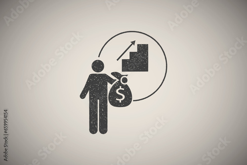Investor, profit, chart icon vector illustration in stamp style
