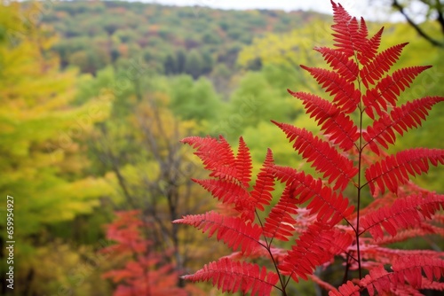 poison sumac leaves against a backdrop of woods photo