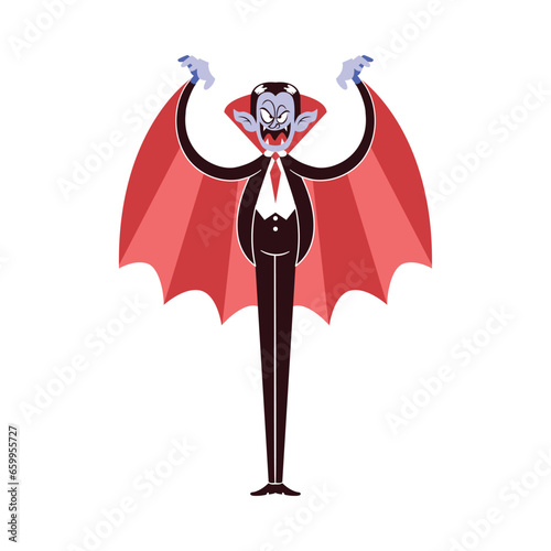 Dracula Character of Hallowen Isolated Retro Cartoon Vector