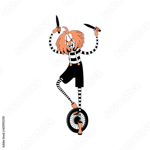 Evil Clown Character of Hallowen Isolated Retro Cartoon Vector