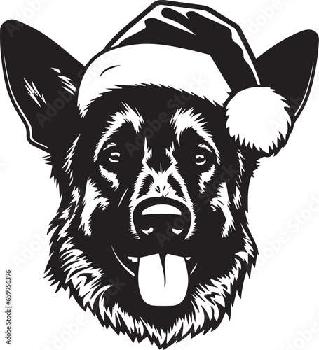 Christmas german shepherd dog in Santa hat