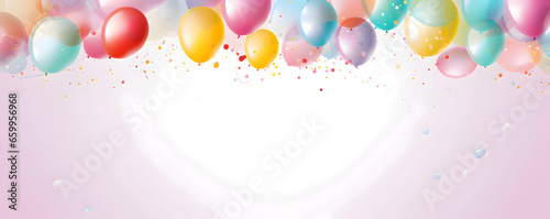 Festive rainbow color balloons and confetti background banner celebration theme