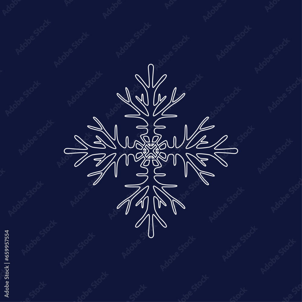 Four-pointed snowflake with a white pattern on blue background - obrazy, fototapety, plakaty 