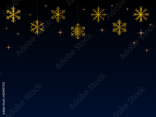 Background with golden snowflakes, stars with free space at the bottom