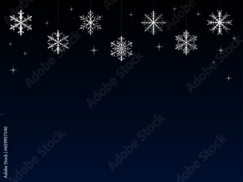 Background with silver snowflakes, stars with free space at the bottom