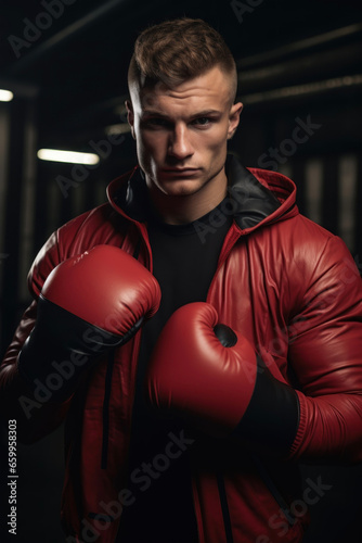 Young athletic man in the gym doing boxing