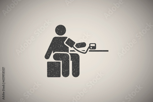Blood pressure, man, medical, self icon vector illustration in stamp style