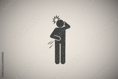 Man, pain, ache icon vector illustration in stamp style
