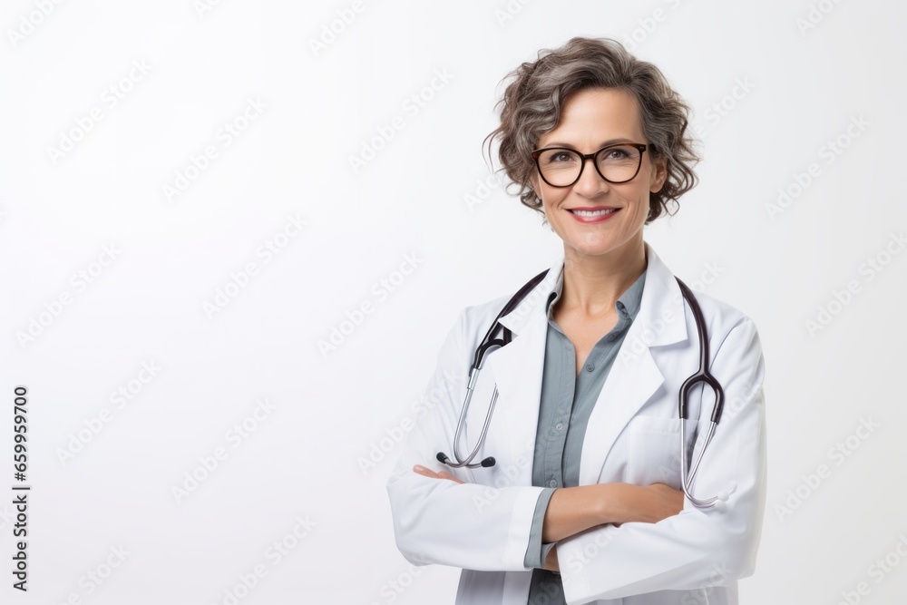 Mature female doctor on light background