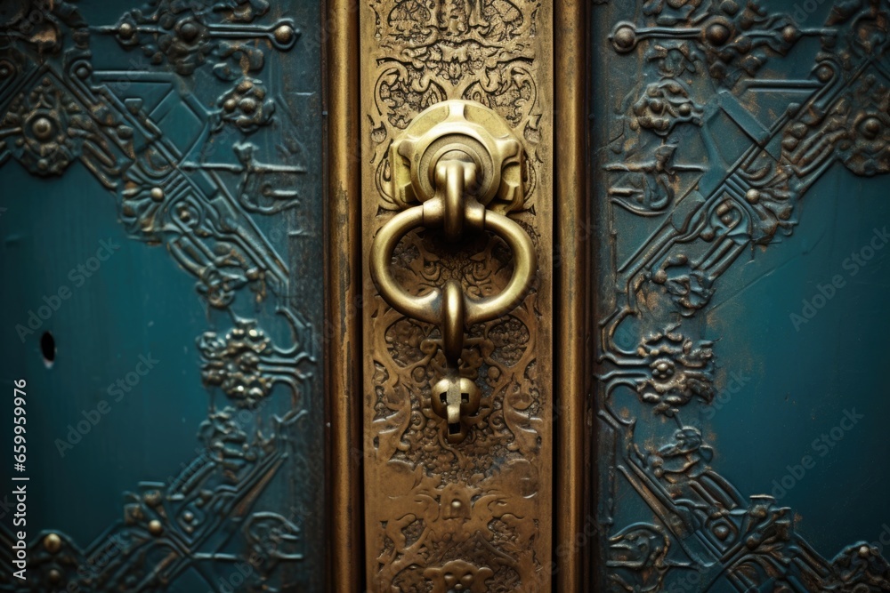 detail of ornate brass door handle - obrazy, fototapety, plakaty 