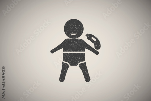 measure baby temperature icon vector illustration in stamp style