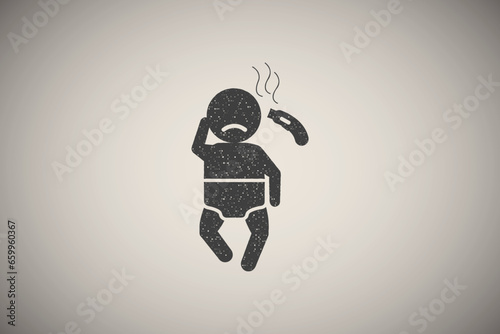 measure baby temperature icon vector illustration in stamp style