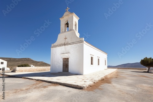 a white-washed church under clear blue skies in greece