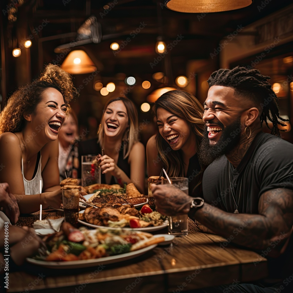 Friends Laughing at Mexican Restaurant